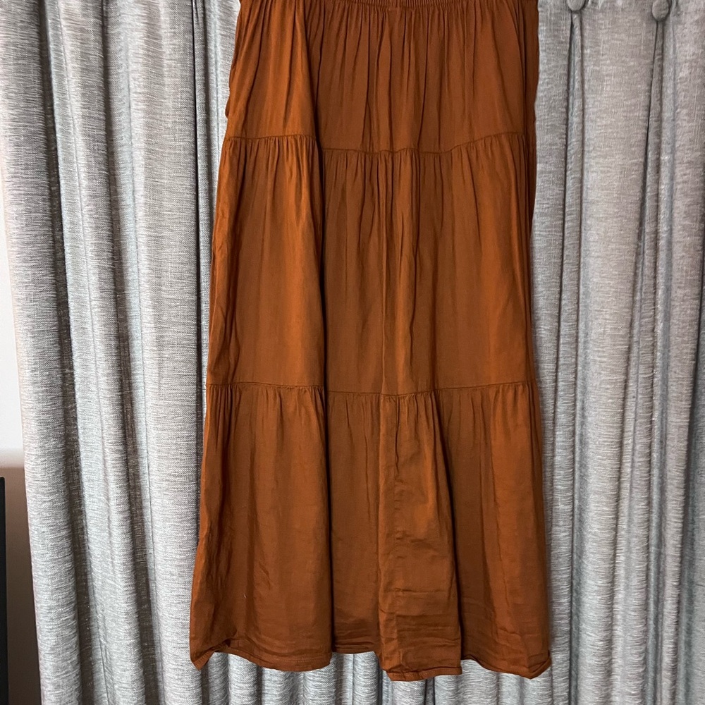 Old Navy Tiered Button Front A-Line Brown Midi Skirt in Size Large - Picture 8 of 13